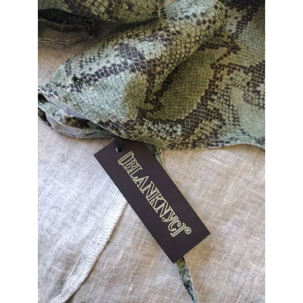 Blank NYC Jumpsuit Womans M Green Linen‎ Snake Skin One Piece Animal Print New